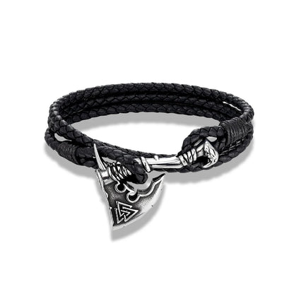 Men’s Viking Axe Bracelet – Leather & Stainless Steel