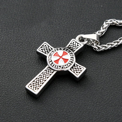 Templar Cross Shield Pendant Vintage Red Emblem (316L)