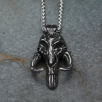Gothic Horned Skull Pendant Necklace (316L)