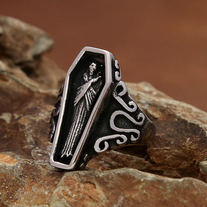 Men’s Gothic Coffin Ring – Stainless Steel Statement Jewelry