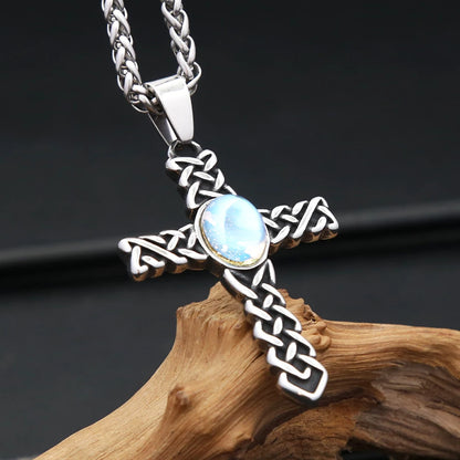 Knot Cross Pendant (316L) – Blue Stone