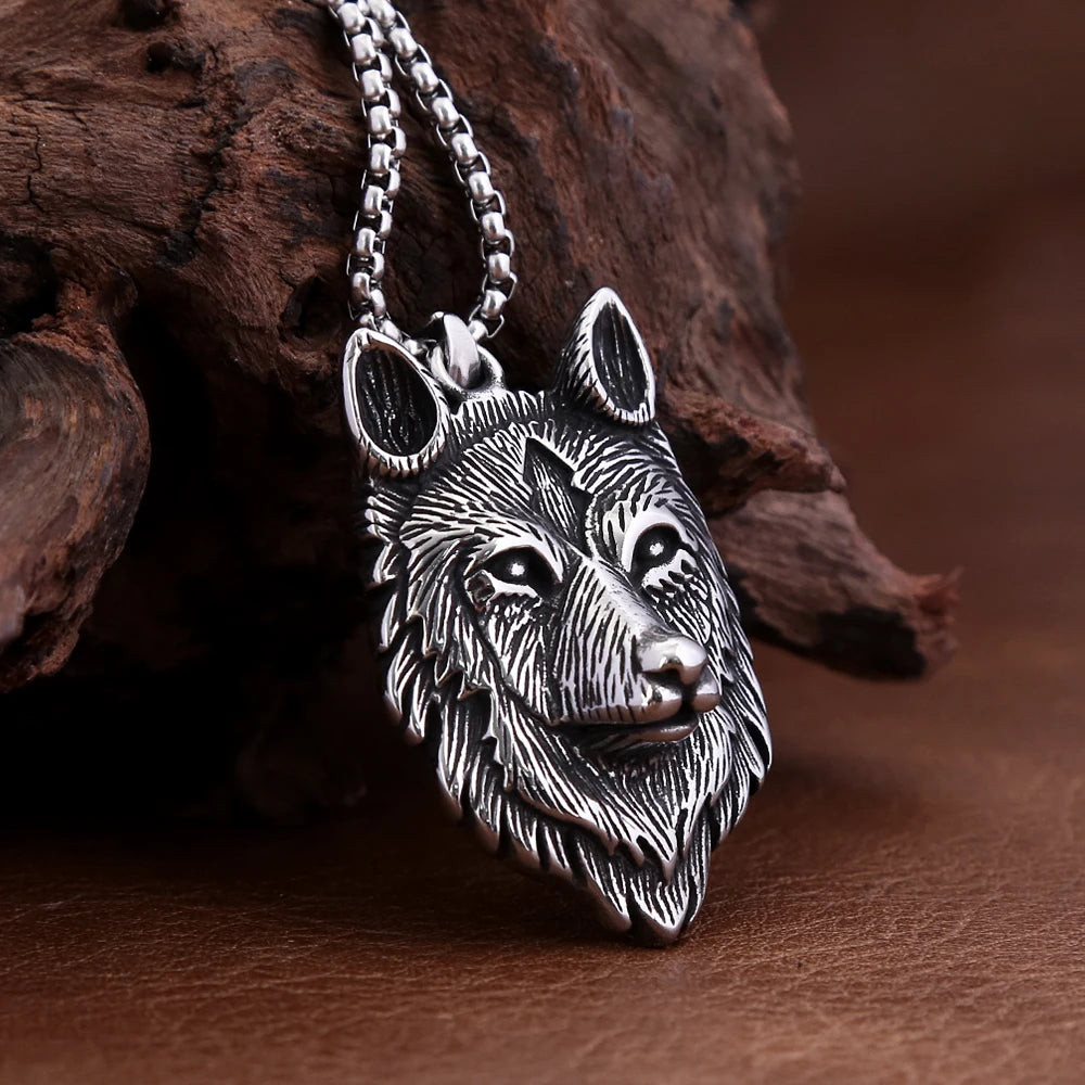 Viking Wolf Head Pendant Necklace (316L)