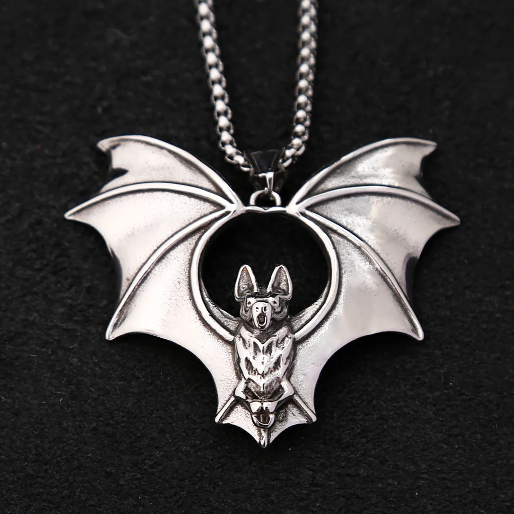 Men’s Gothic Bat Necklace – Stainless Steel Pendant