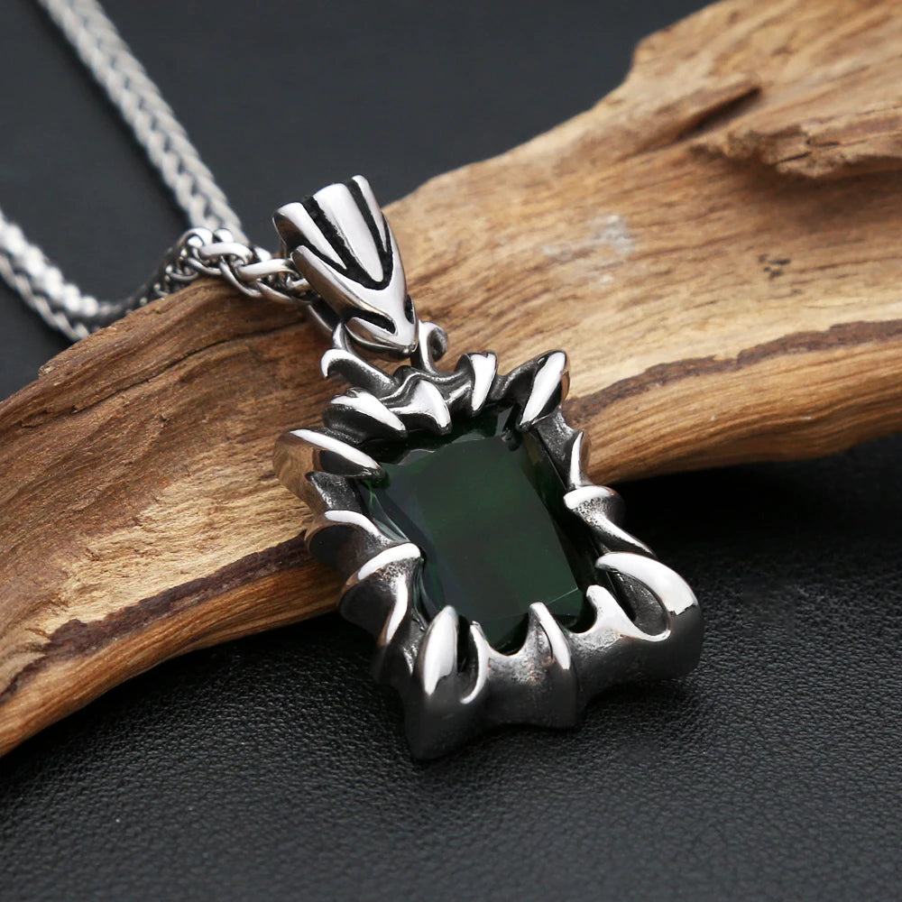Vintage Square Gem Pendant Necklace Blue / Green (316L)