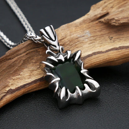 Vintage Square Gem Pendant Necklace Blue / Green (316L)