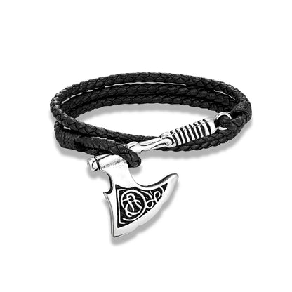 Men’s Viking Axe Bracelet – Leather & Stainless Steel