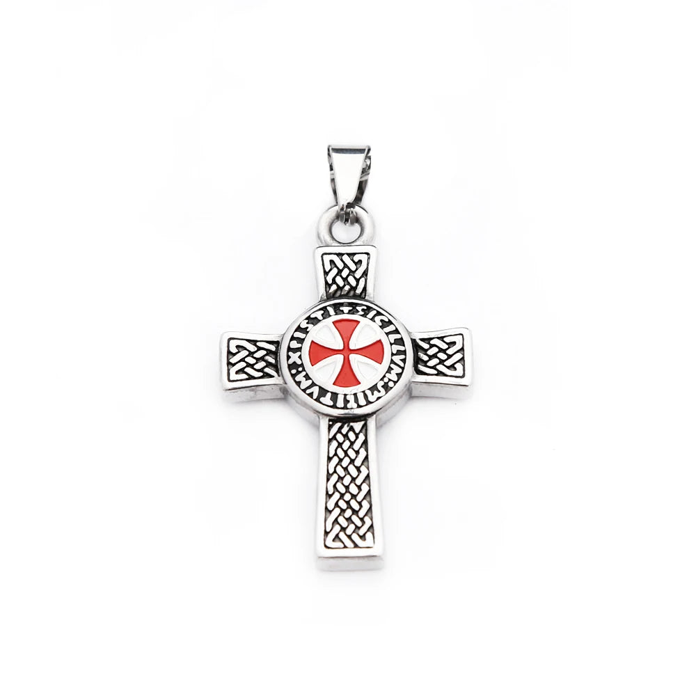 Templar Cross Shield Pendant Vintage Red Emblem (316L)