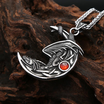Dragon Crescent Pendant Necklace (316L)