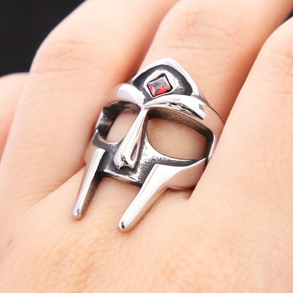 Warrior Mask Ring (316L) – Red Stone