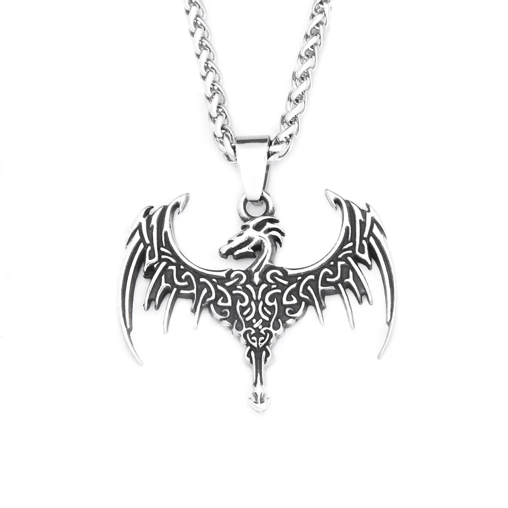 Vintage Viking Flying Dragon Pendant Necklace (316L)