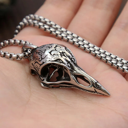 Vintage Gothic Raven Skull Pendant Necklace (316L)