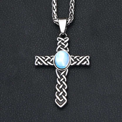 Knot Cross Pendant (316L) – Blue Stone