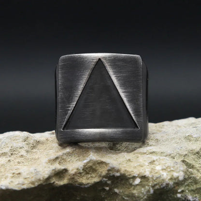 Matte Black Triangle Signet Ring (316L)