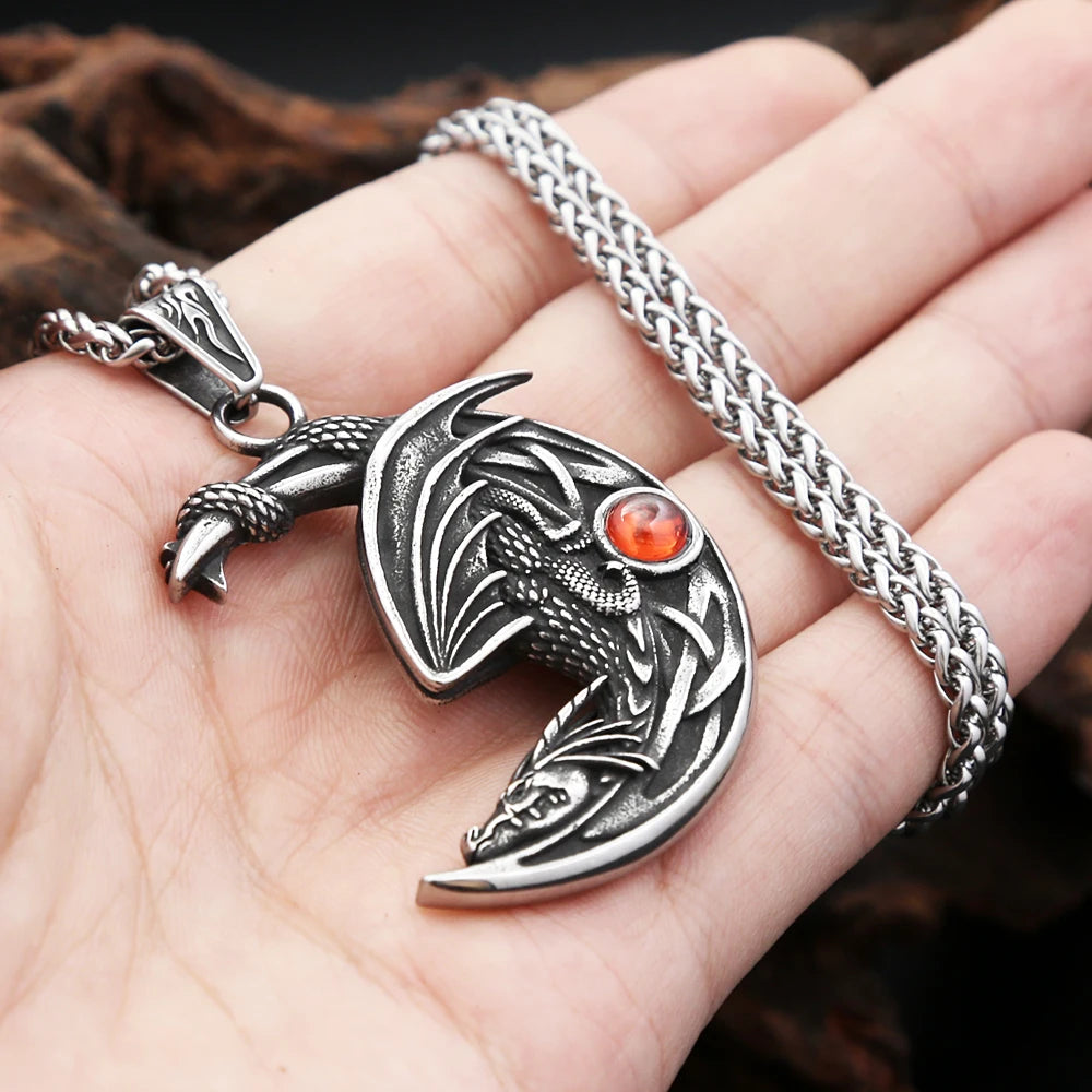 Dragon Crescent Pendant Necklace (316L)