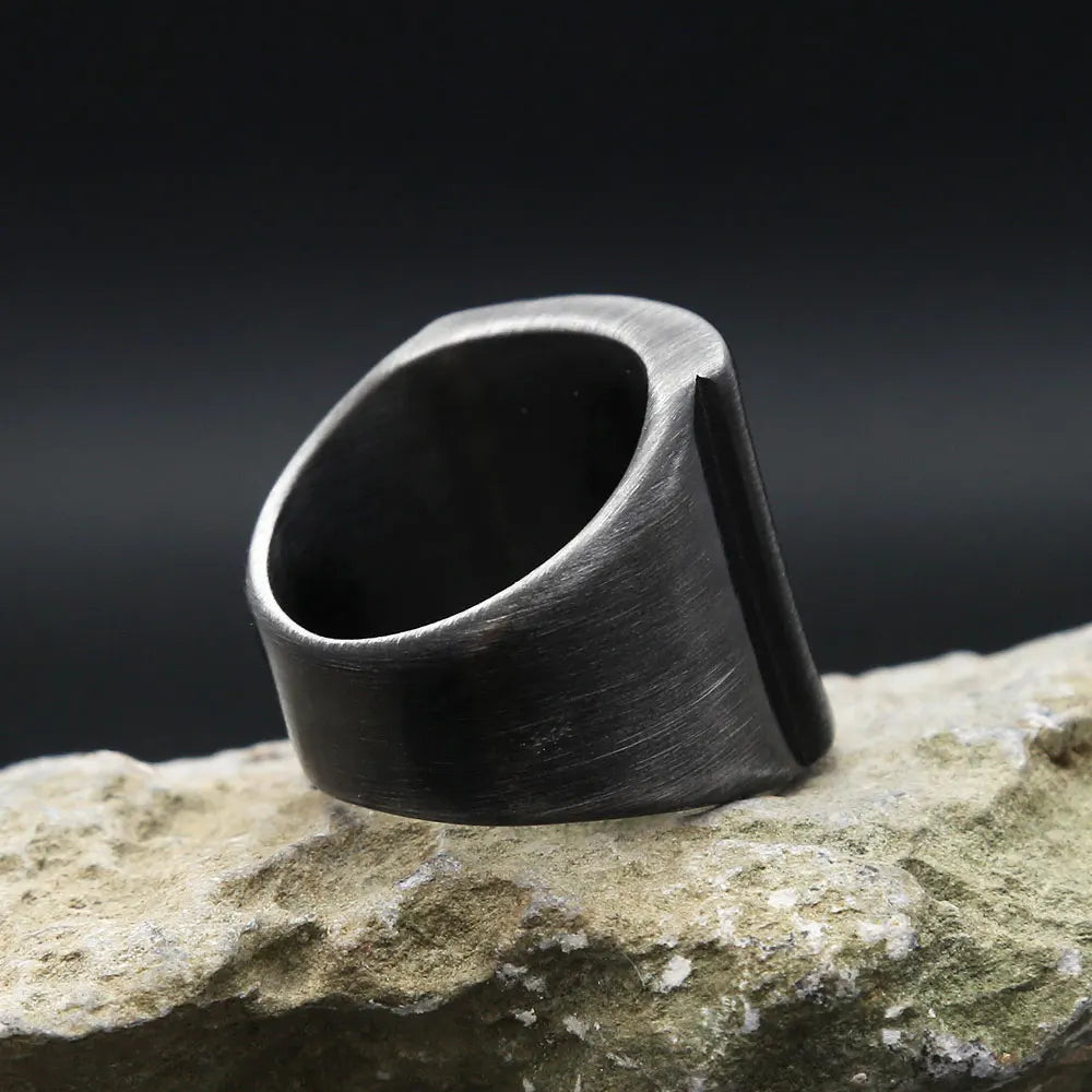 Matte Black Triangle Signet Ring (316L)