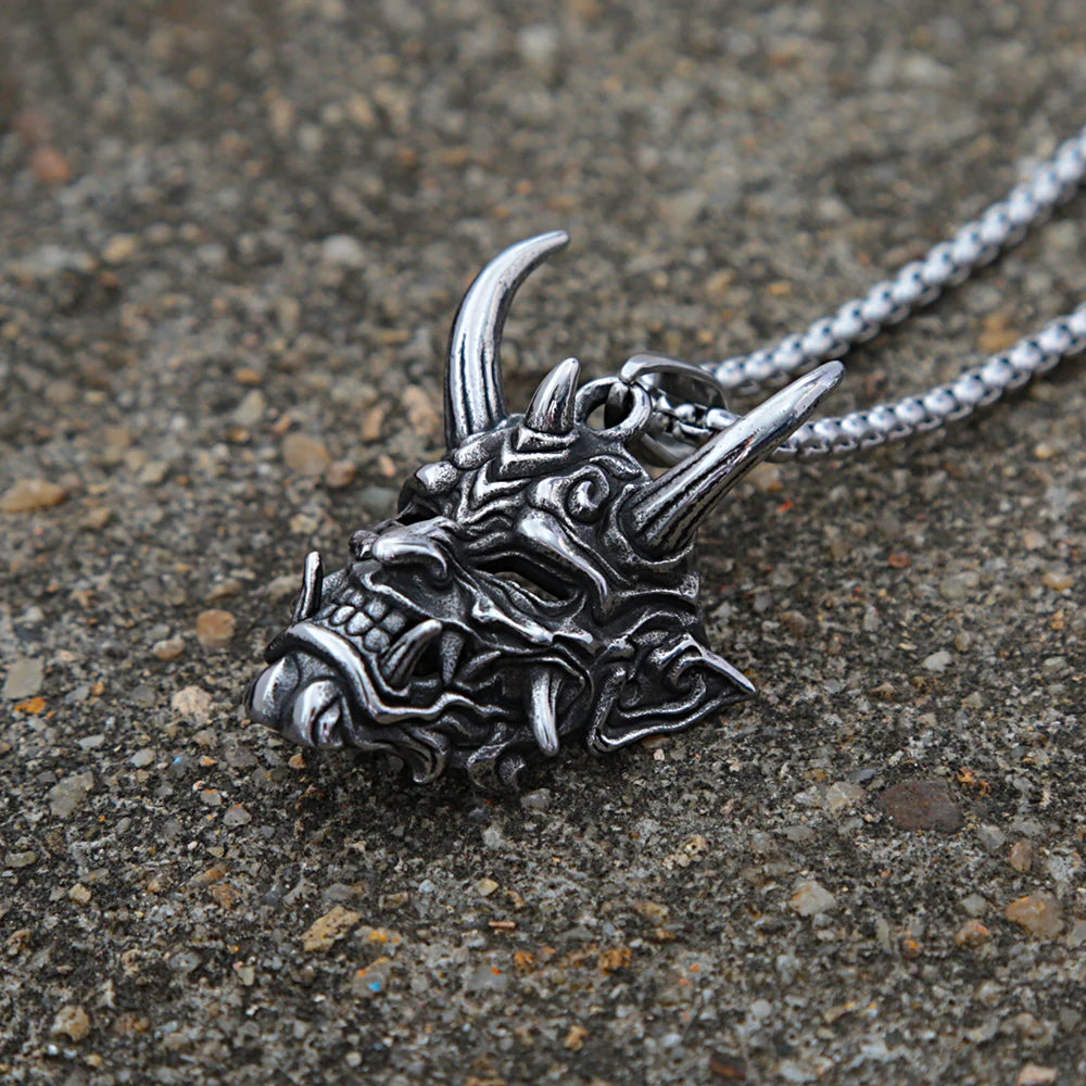 Demon Mask Skull Pendant Necklace (316L)