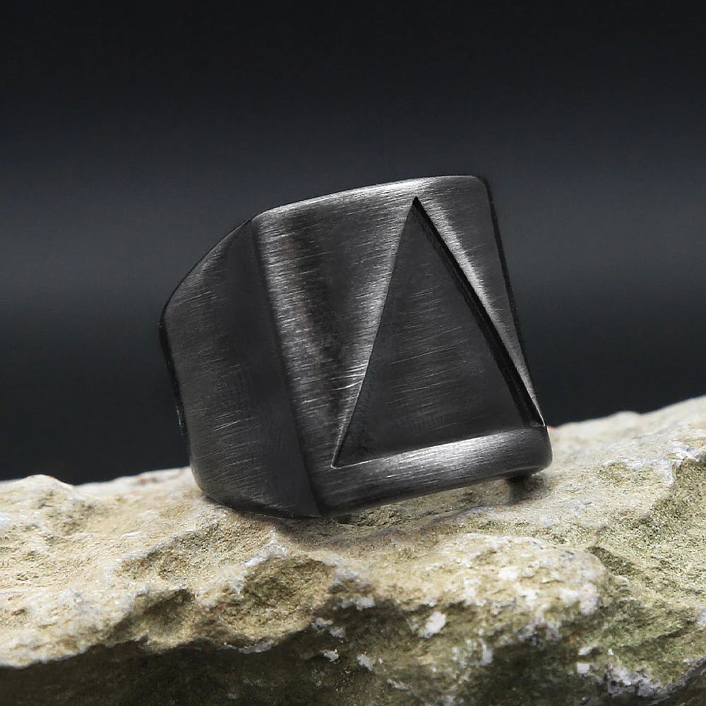 Matte Black Triangle Signet Ring (316L)