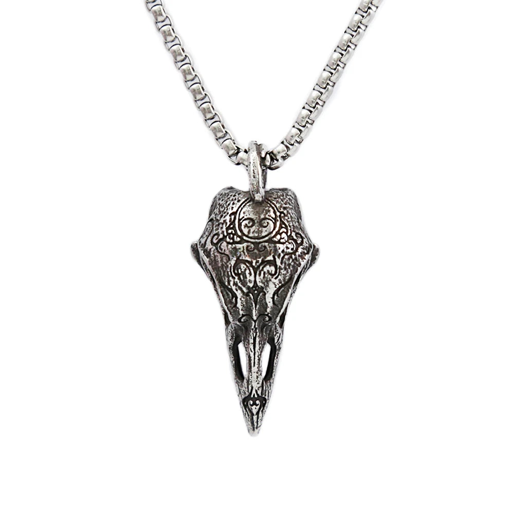 Vintage Gothic Raven Skull Pendant Necklace (316L)
