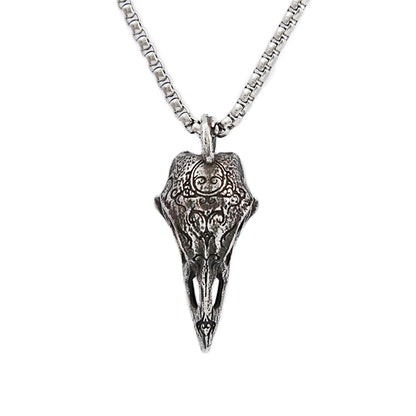 Vintage Gothic Raven Skull Pendant Necklace (316L)