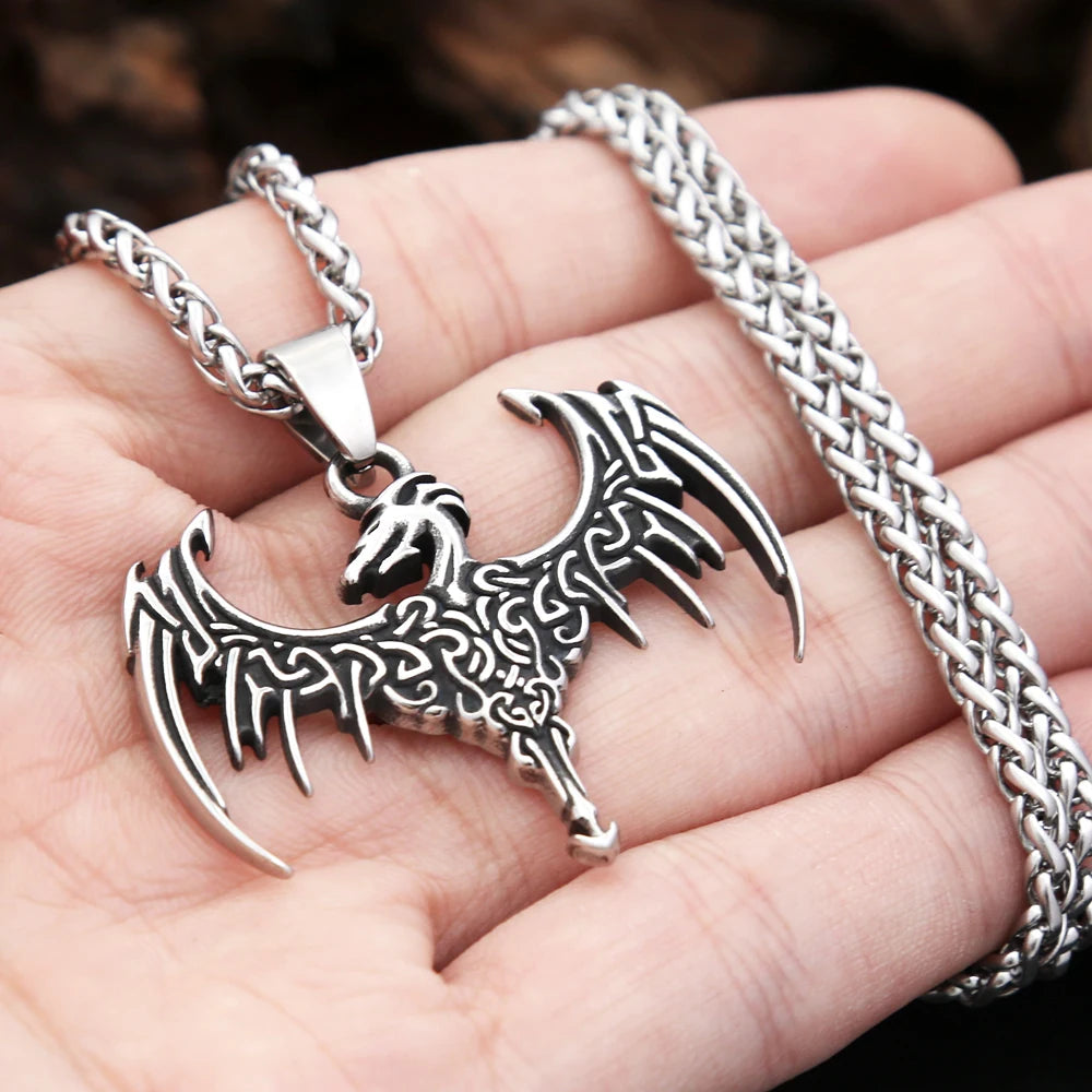 Vintage Viking Flying Dragon Pendant Necklace (316L)