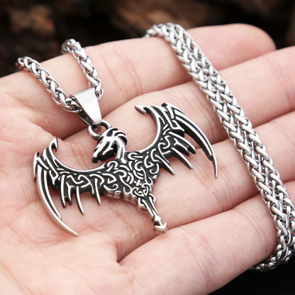 Vintage Viking Flying Dragon Pendant Necklace (316L)