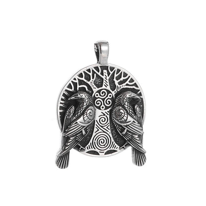 Viking Odin Double Ravens “Tree of Life” Pendant Necklace (316L)