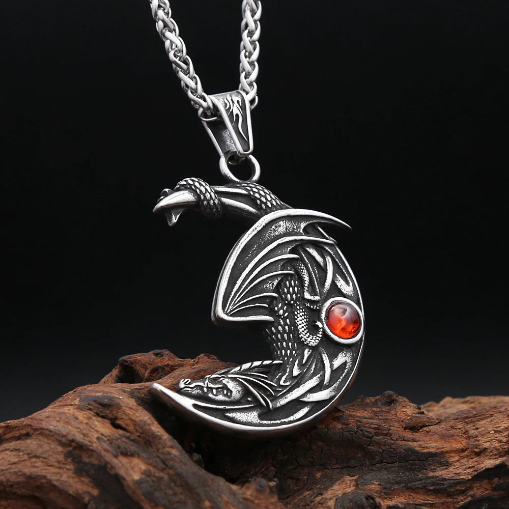 Dragon Crescent Pendant Necklace (316L)