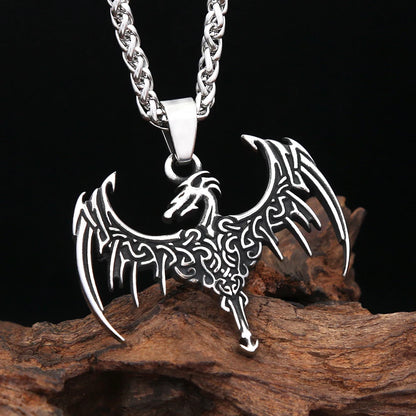 Vintage Viking Flying Dragon Pendant Necklace (316L)