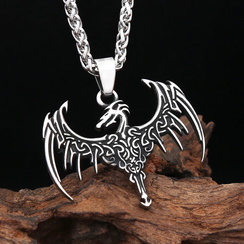 Vintage Viking Flying Dragon Pendant Necklace (316L)