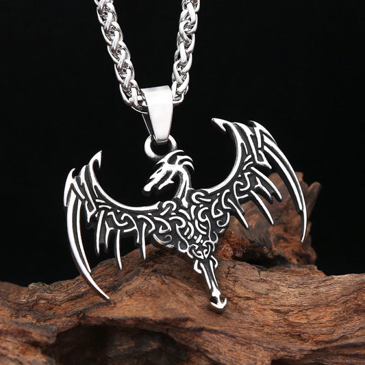 Vintage Viking Flying Dragon Pendant Necklace (316L)